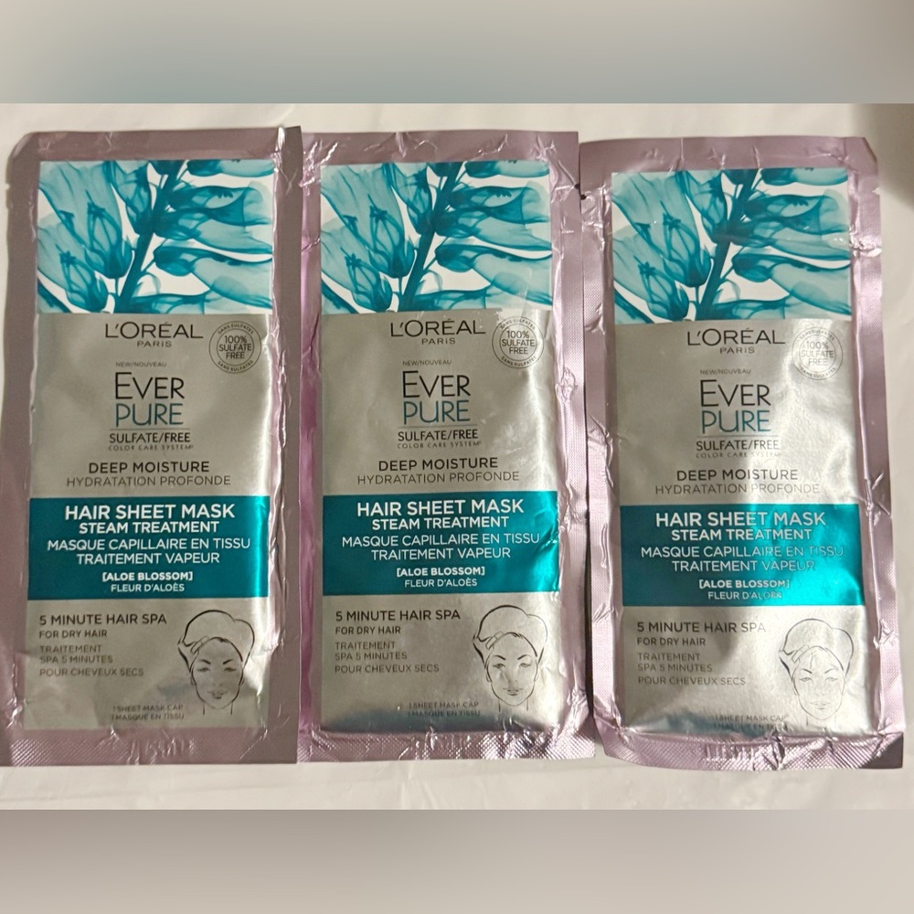 L’Oréal EverPure Deep Moisture Hair Sheet Mask – 3 Pack – Steam Treatment (New)